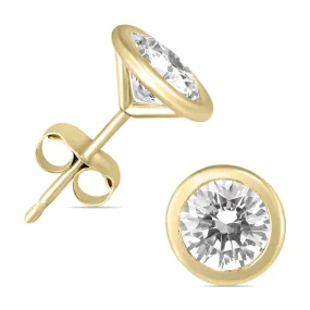 1 1/2 Carat TW  Bezel Diamond Solitaire Stud Earrings in 14K Yellow Gold