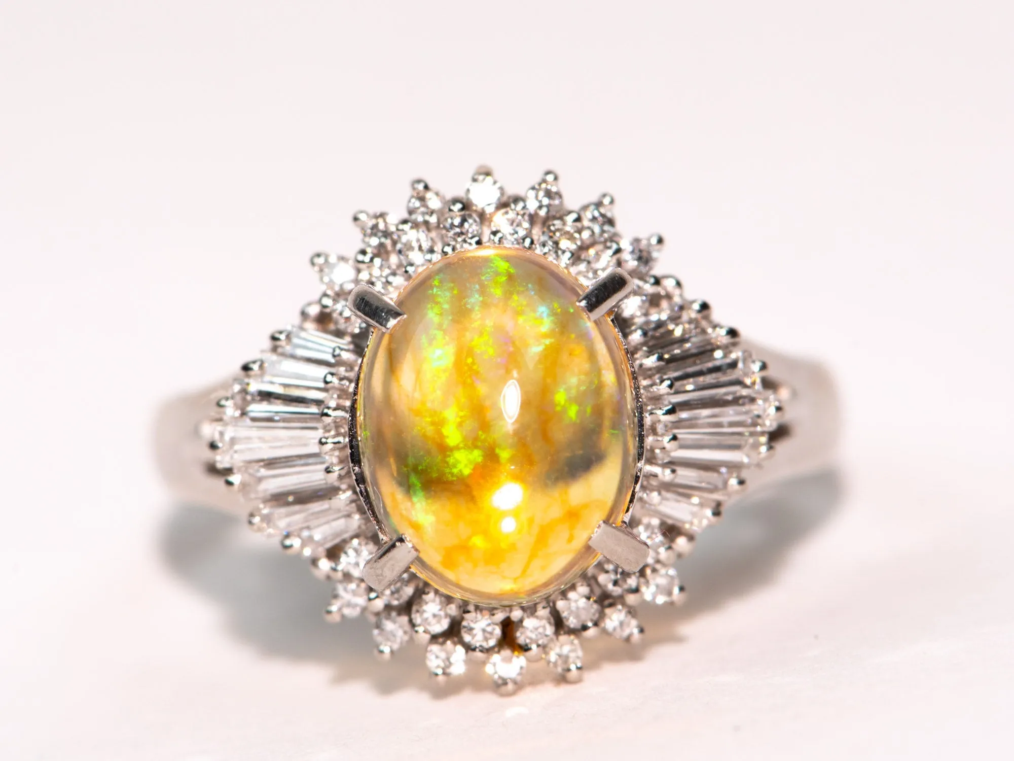 1.84ct Rainbow Fire Mexican Jelly Opal with Diamond Halo Engagement Ring Platinum R6732