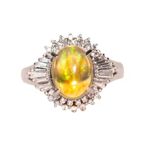 1.84ct Rainbow Fire Mexican Jelly Opal with Diamond Halo Engagement Ring Platinum R6732