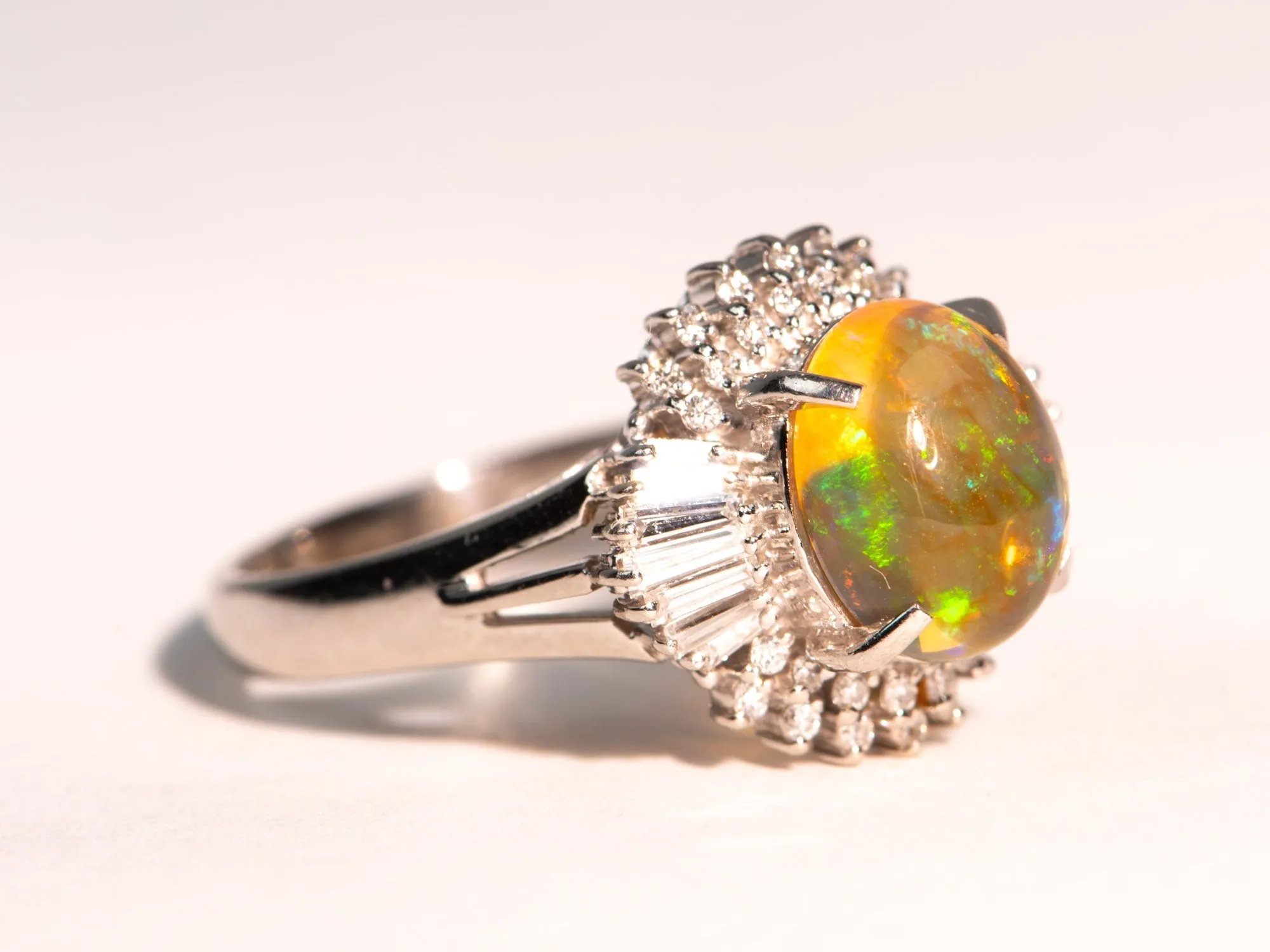 1.84ct Rainbow Fire Mexican Jelly Opal with Diamond Halo Engagement Ring Platinum R6732