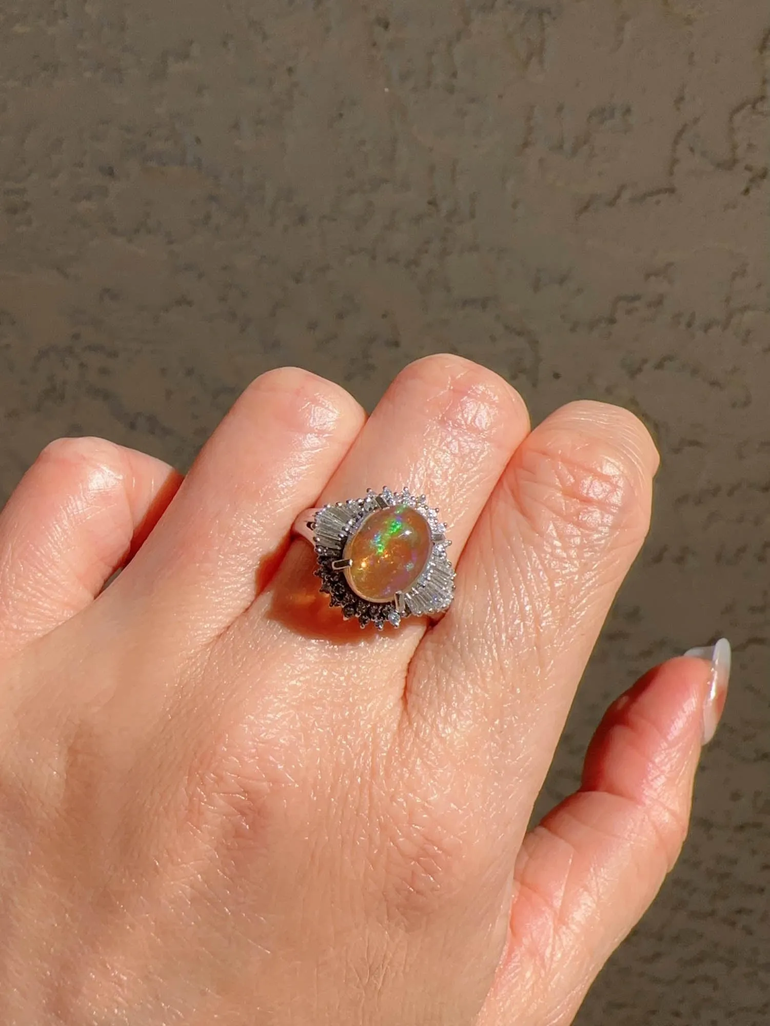 1.84ct Rainbow Fire Mexican Jelly Opal with Diamond Halo Engagement Ring Platinum R6732