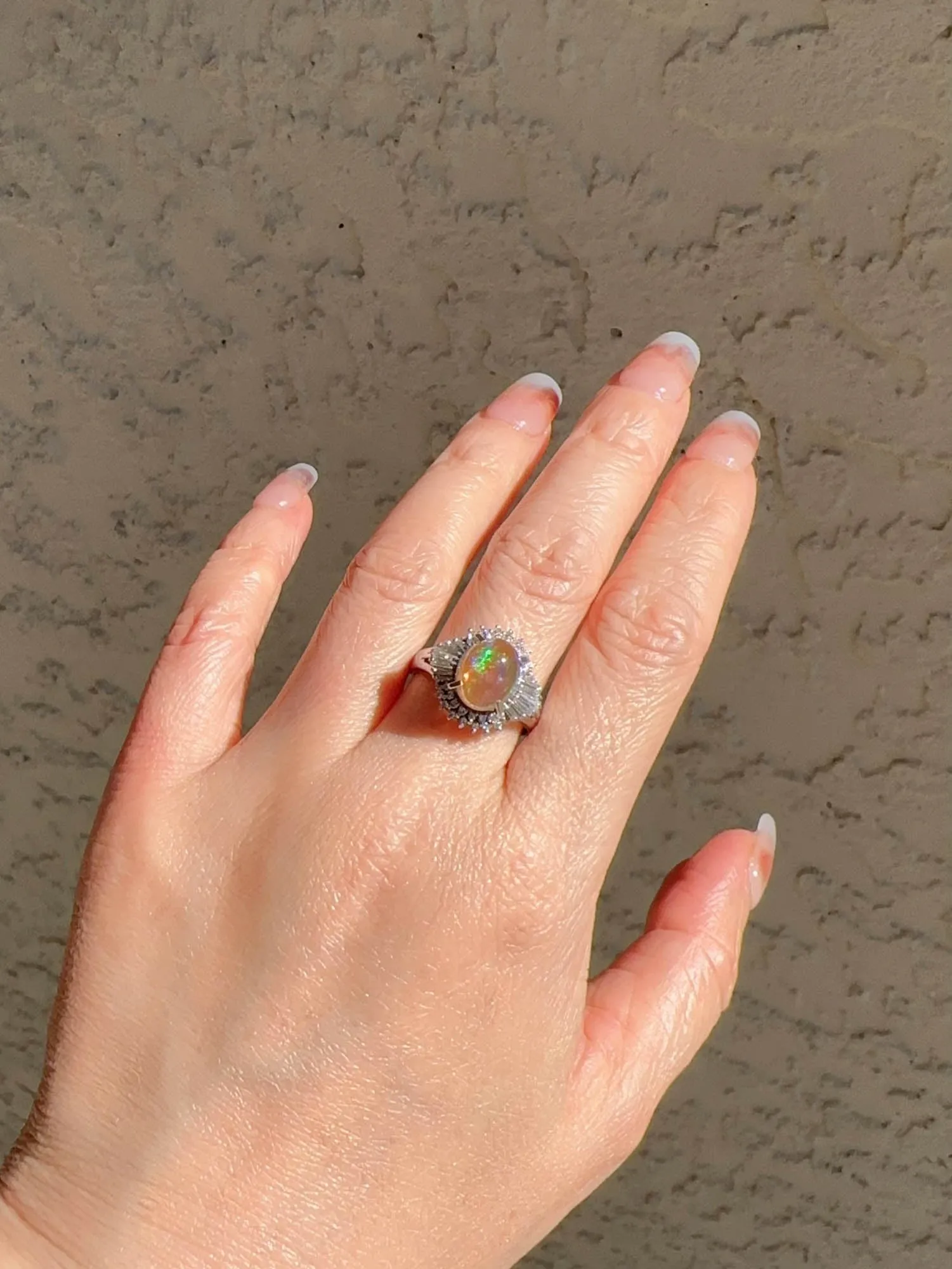 1.84ct Rainbow Fire Mexican Jelly Opal with Diamond Halo Engagement Ring Platinum R6732