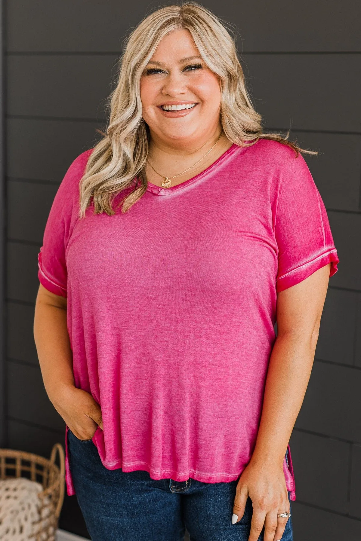 Always Memorable V-Neck Top- Hot Pink