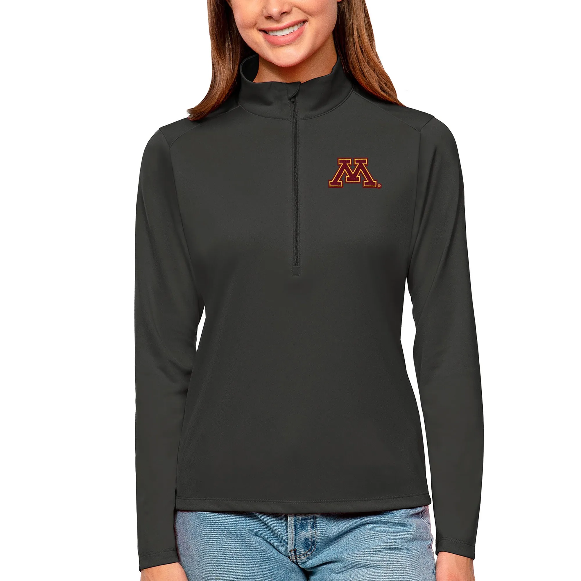 Antigua Minnesota Golden Gophers Women's Charcoal Tribute Quarter-Zip Pullover Top