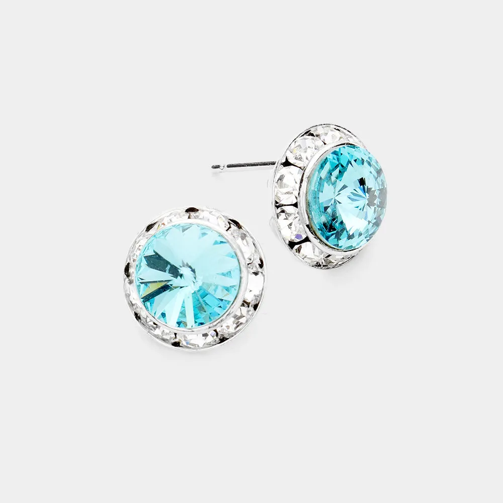 Austrian Crystal Round Stud Earring Turquoise #34