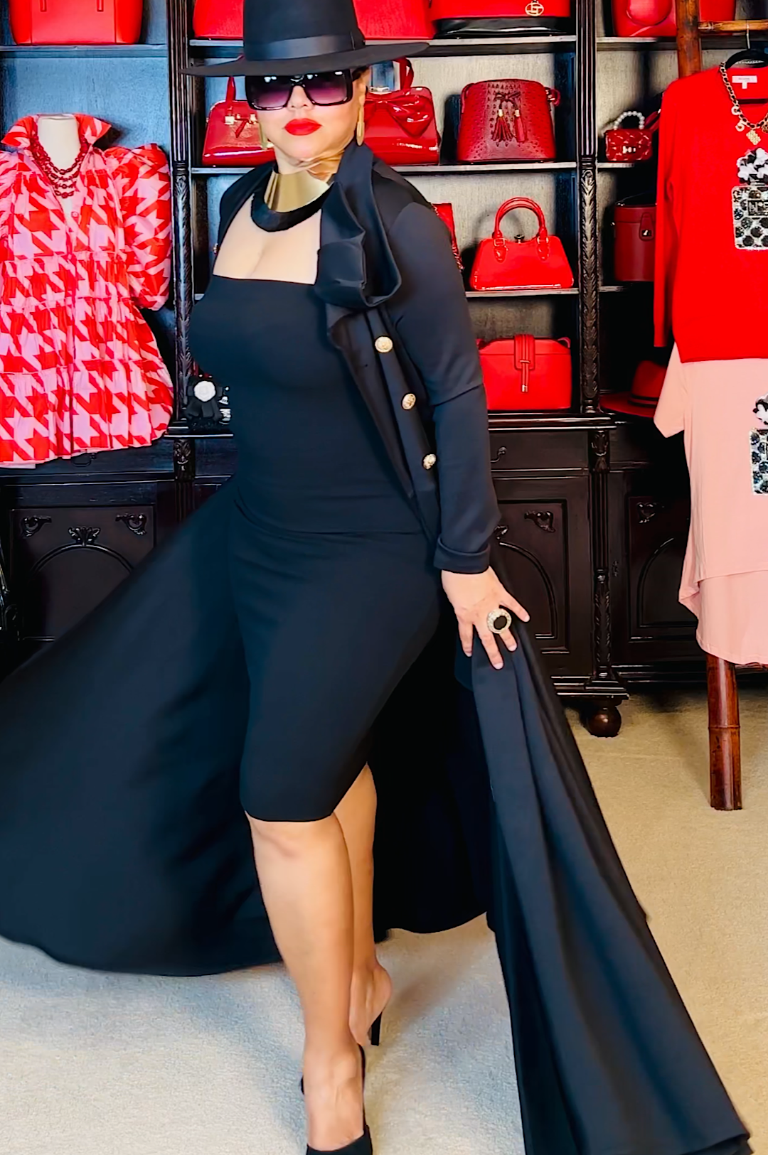 Beautiful Black Long Duster Coat Dress