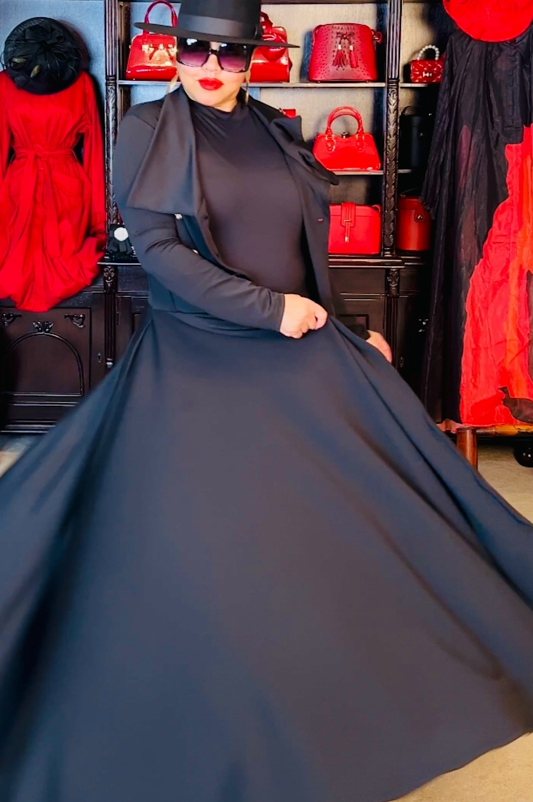 Beautiful Black Long Duster Coat Dress