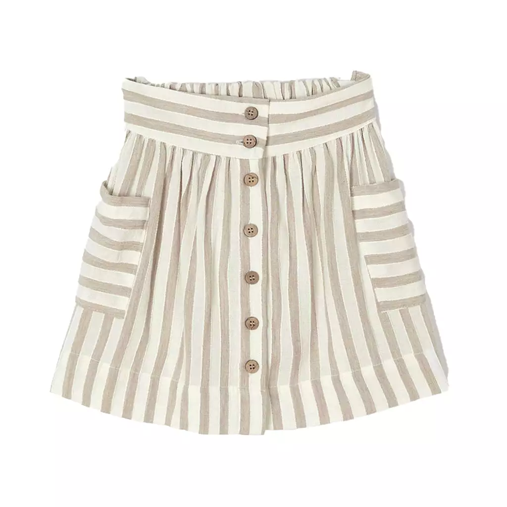 Beige Striped Button Skirt