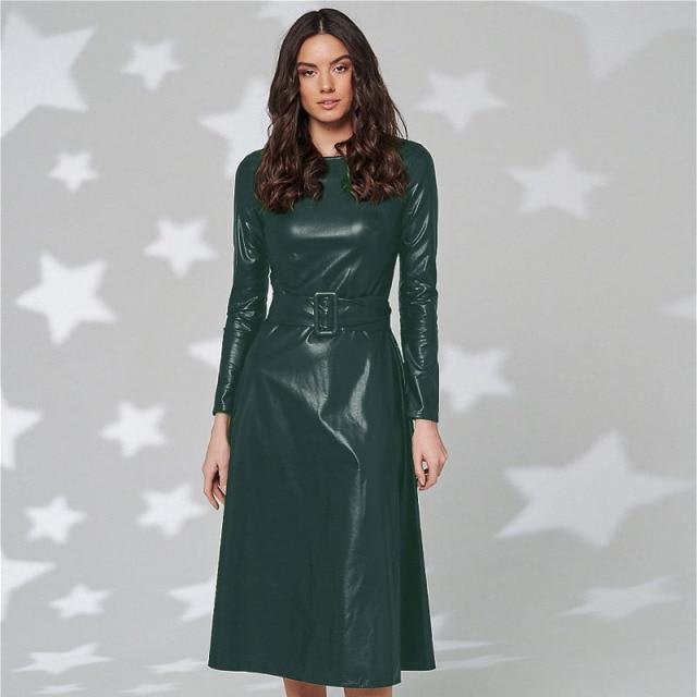 Belted Leather Dress For Women