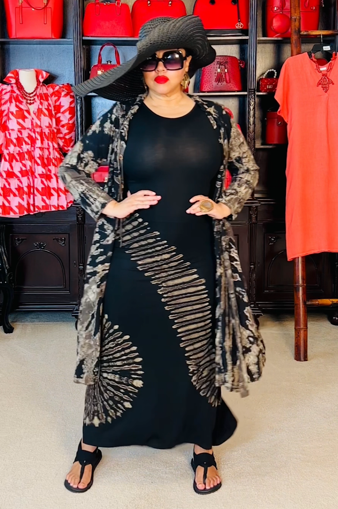 Black Beige Tie Dye Maxi Dress