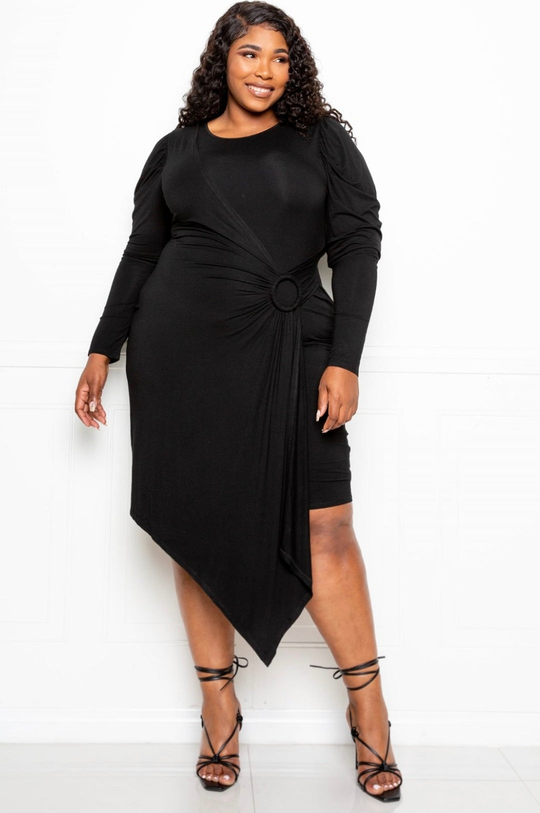 Black High Low Front Detail Dress