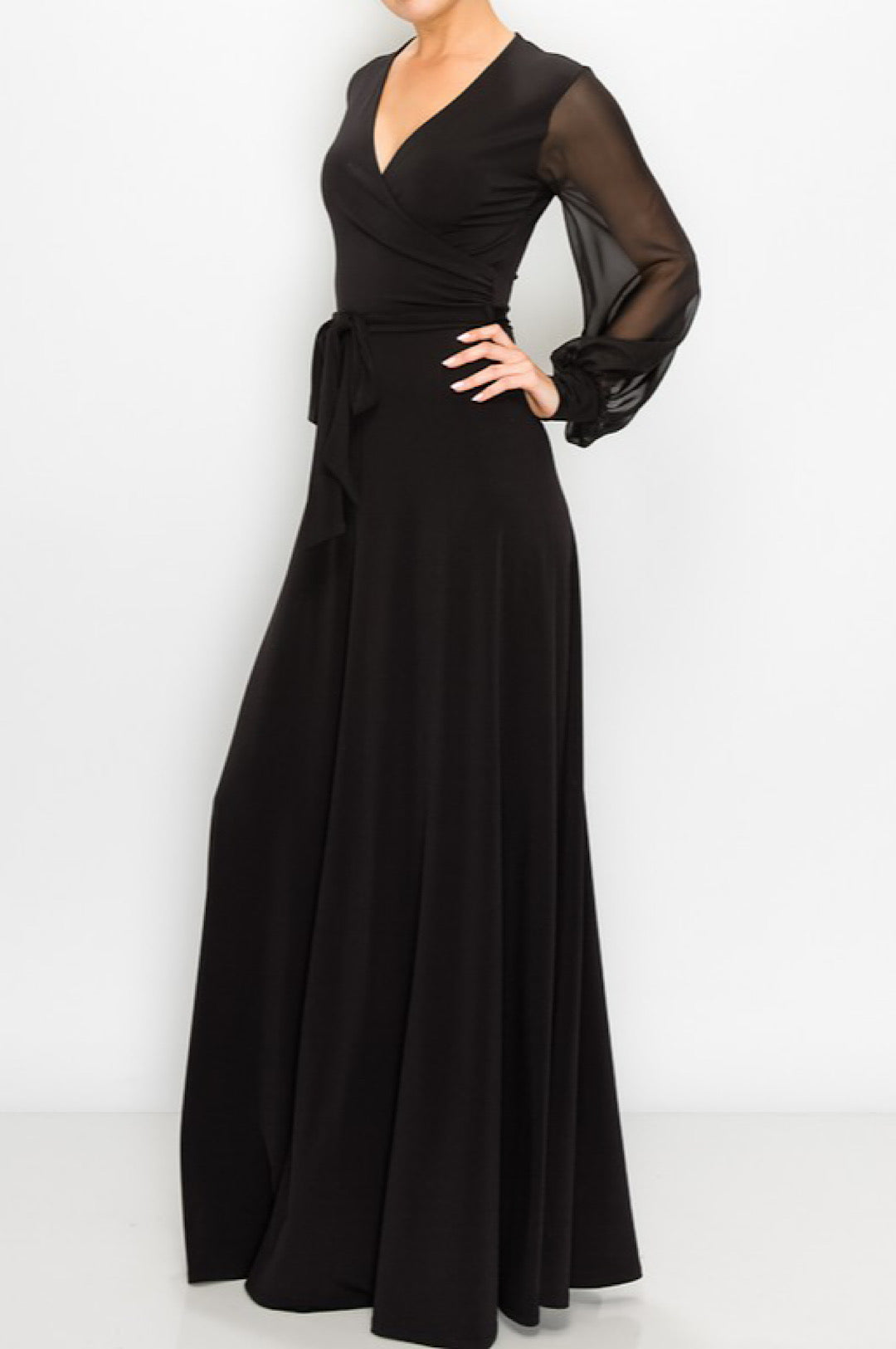 Black Sheer Sleeve Maxi Dress