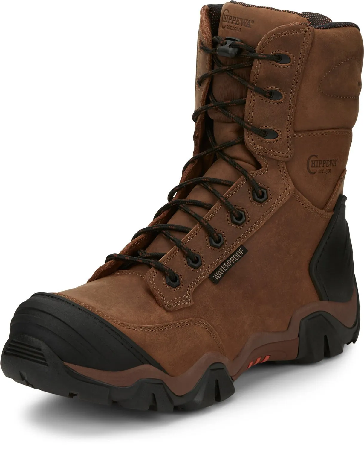 Chippewa Mens Cross Terrain 8in WP CT Hiker Bourbon Brown Leather Work Boots