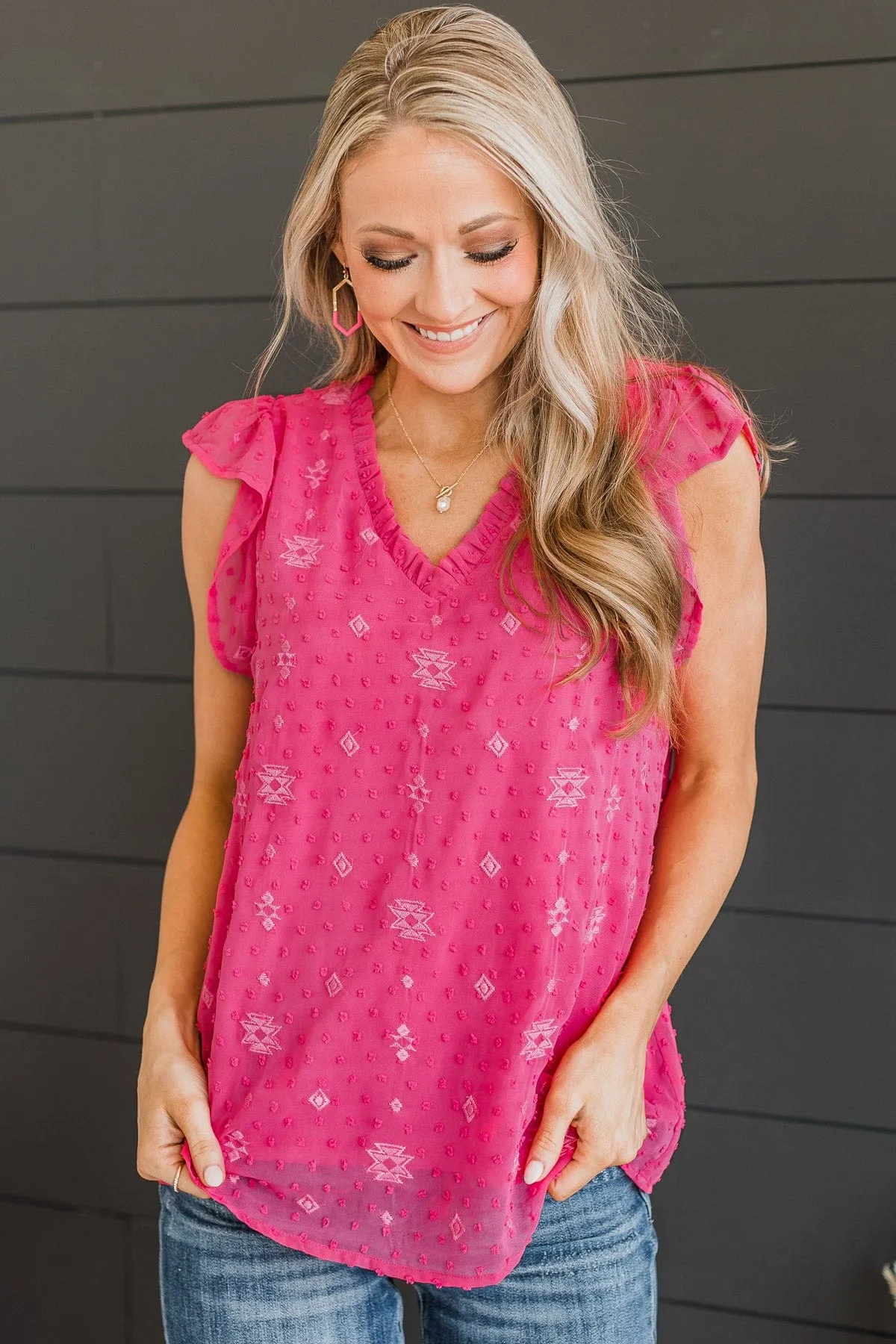 Coffee Date Ruffle Blouse- Hot Pink