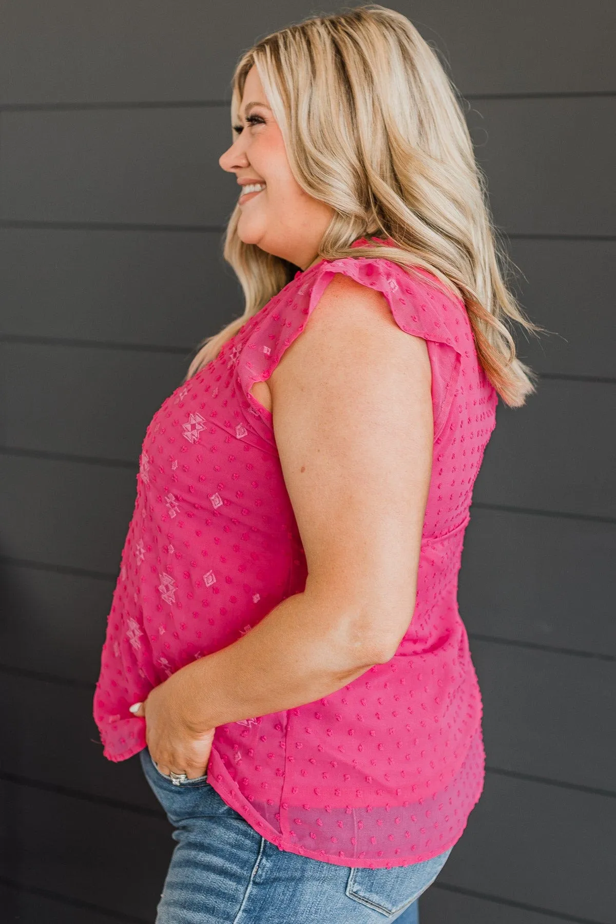 Coffee Date Ruffle Blouse- Hot Pink