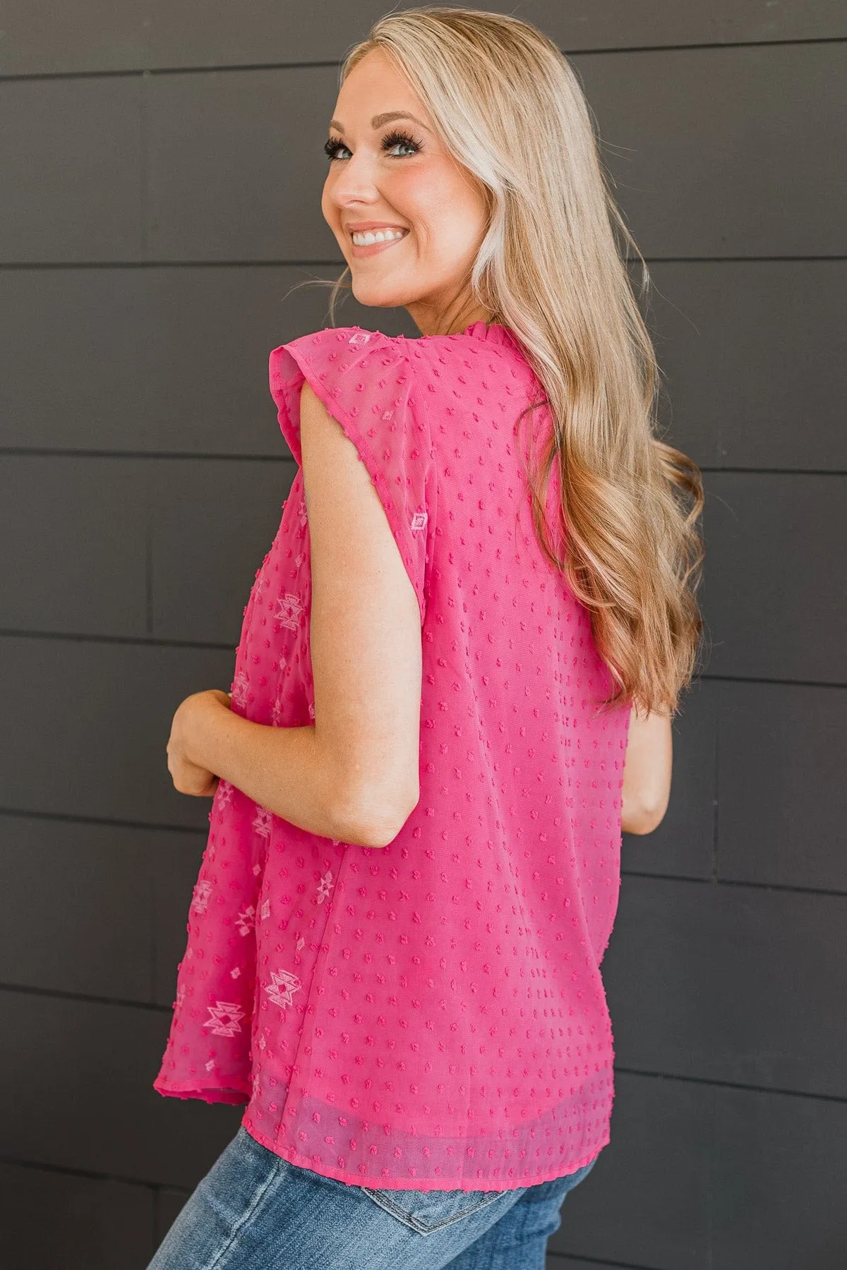 Coffee Date Ruffle Blouse- Hot Pink