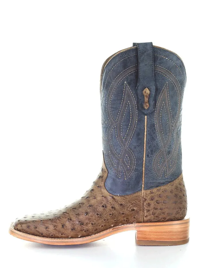 Corral A4052 Mens Ostrich Embroidery Square Toe Western Boot Navy And Orix