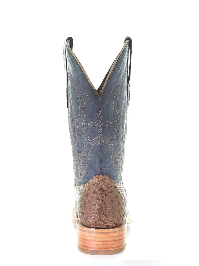 Corral A4052 Mens Ostrich Embroidery Square Toe Western Boot Navy And Orix