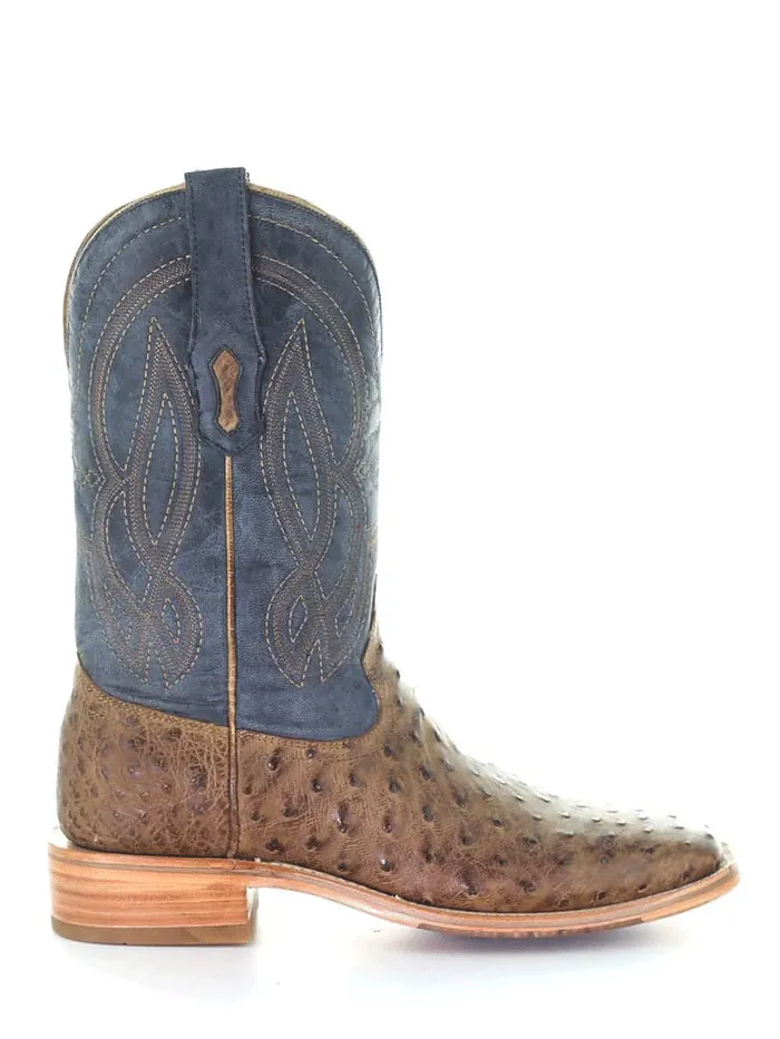 Corral A4052 Mens Ostrich Embroidery Square Toe Western Boot Navy And Orix