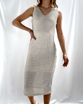 Crochet Midi Dress - Natural