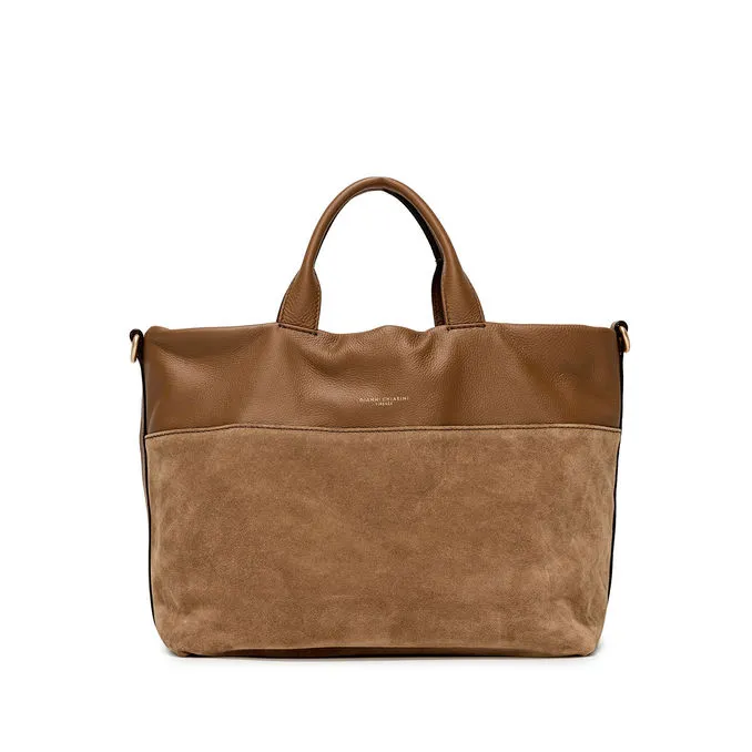 DUNA HANDBAG IN SUEDE AND LEATHER Woman Cuoio