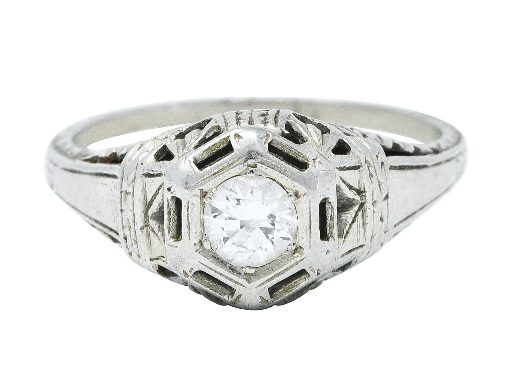 Edwardian 0.25 CTW Diamond 18 Karat White Gold Bombe Engagement Ring