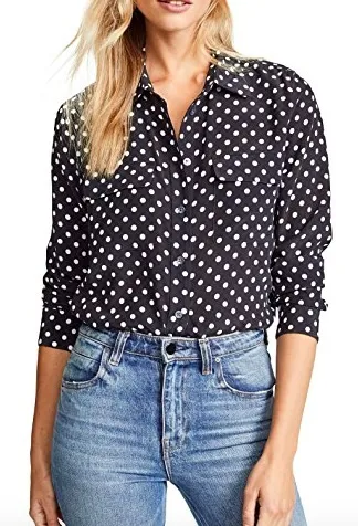 Equipment  |Dots Casual Style Silk Long Sleeves Medium Office Style