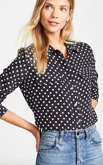 Equipment  |Dots Casual Style Silk Long Sleeves Medium Office Style