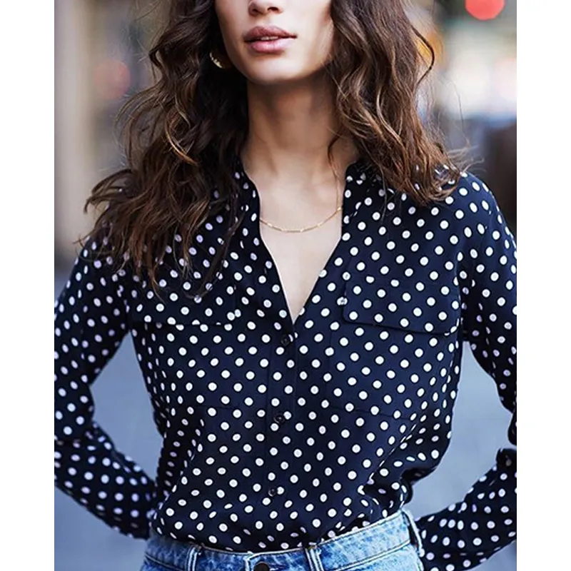 Equipment  |Dots Casual Style Silk Long Sleeves Medium Office Style