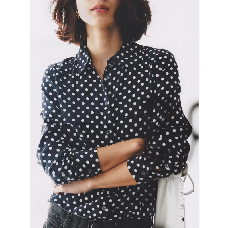 Equipment  |Dots Casual Style Silk Long Sleeves Medium Office Style