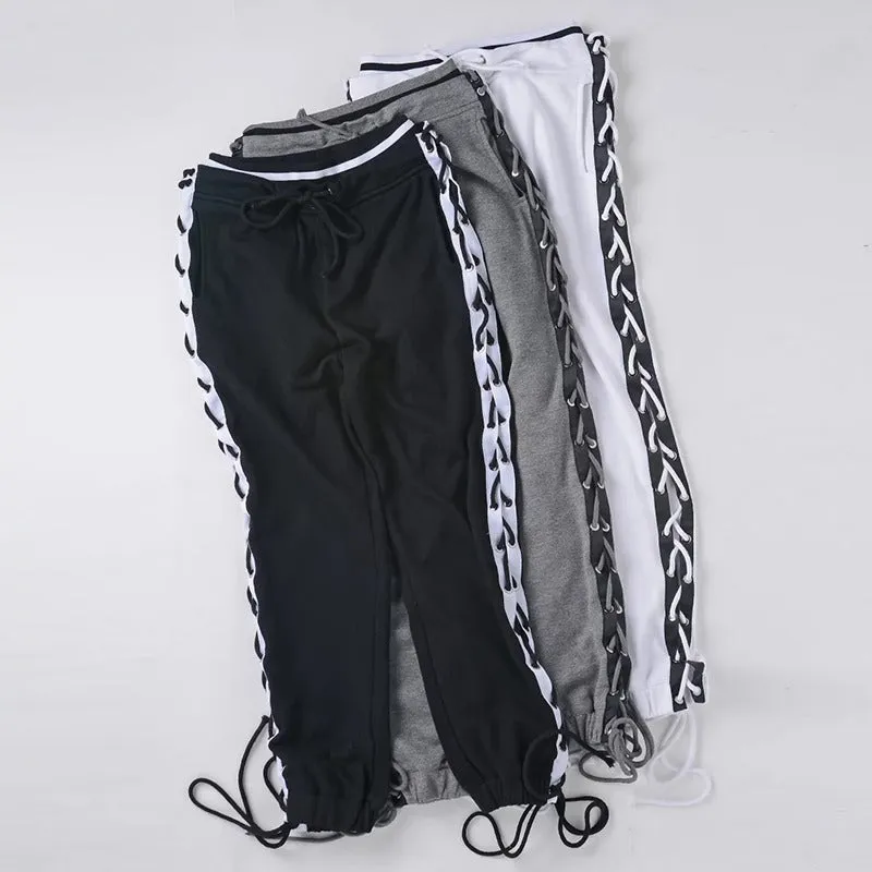 Fashion Cotton Drawstring Lace Up Loose Patchworked Harem Pants for Women