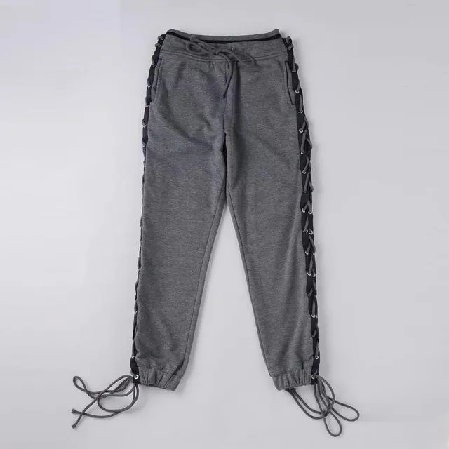 Fashion Cotton Drawstring Lace Up Loose Patchworked Harem Pants for Women