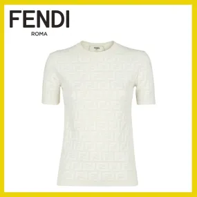 FENDI  |Casual Style Short Sleeves Office Style Elegant Style