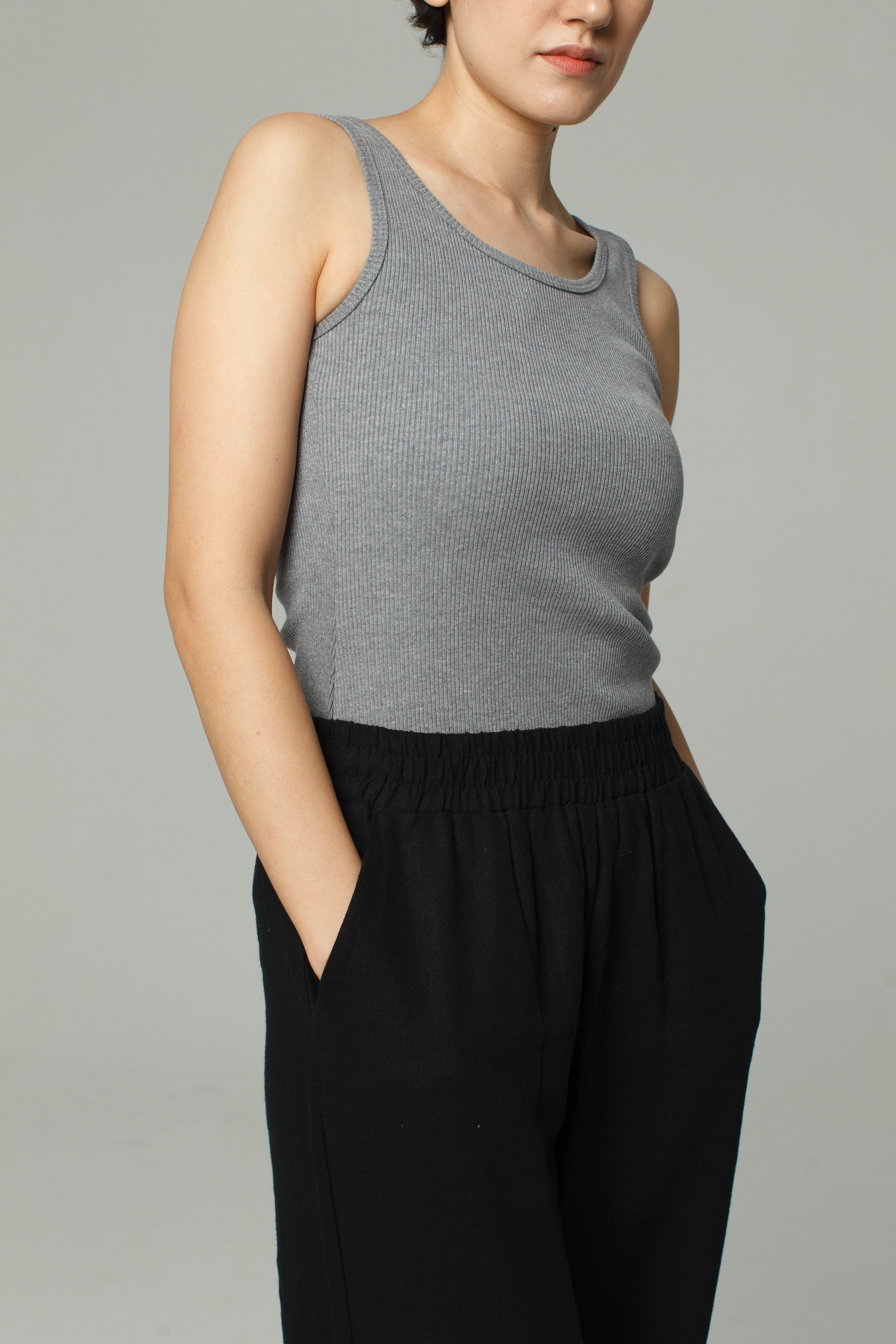 Fitted Ribbed Tank | Grey Marle