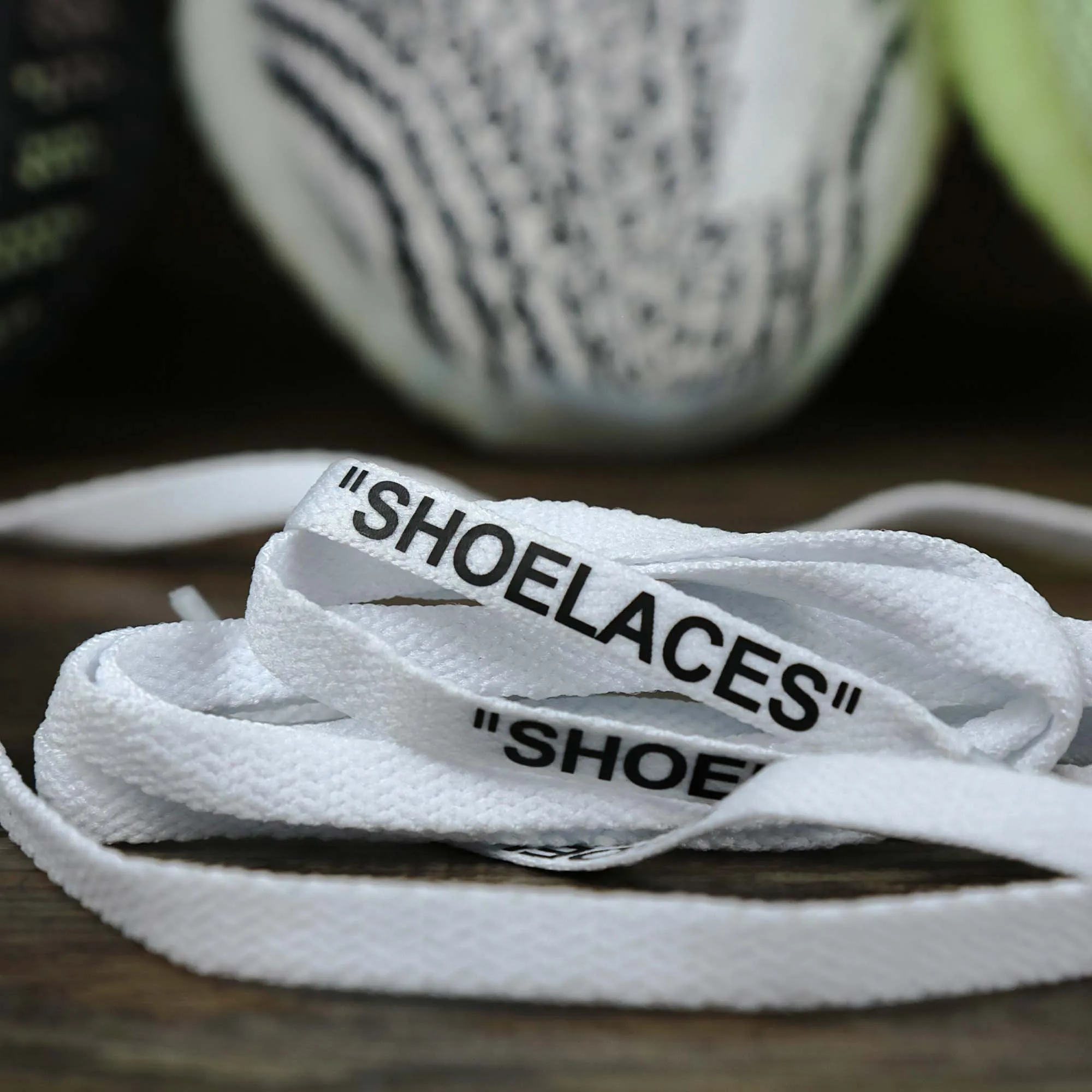 Flat White Shoelaces with “Shoelaces” Print | 120cm Capswag