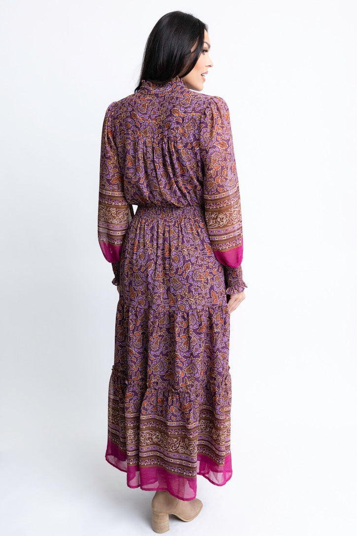 Floral Chiffon Metallic Thread Maxi Dress