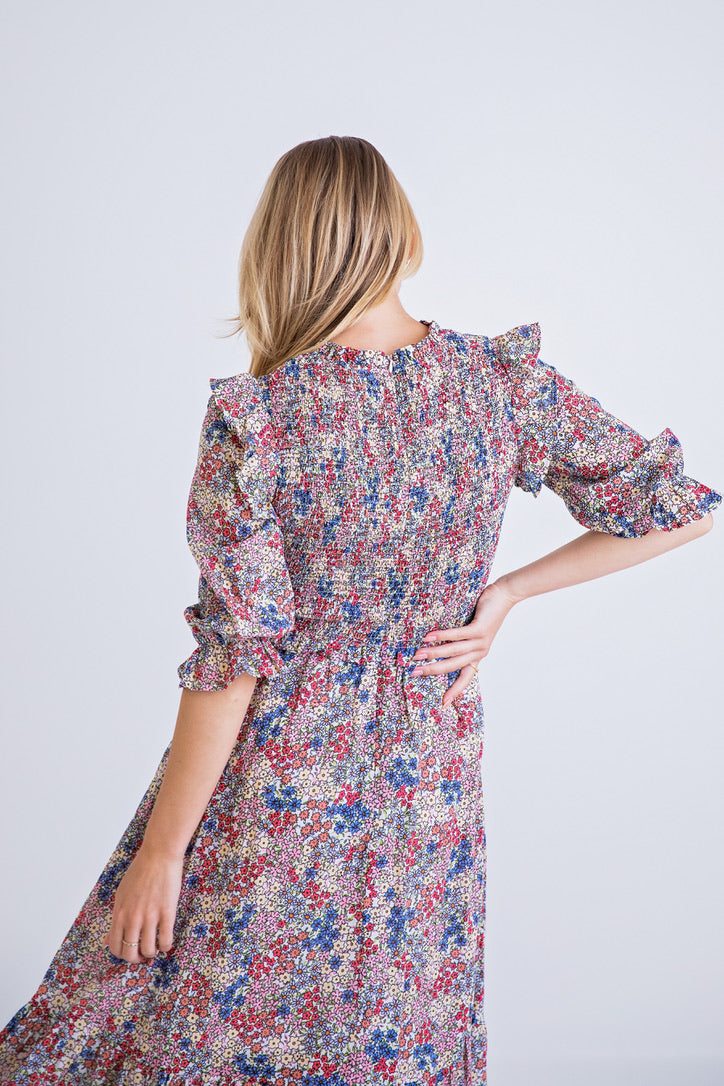 Floral Ditzy Smock Midi Dress