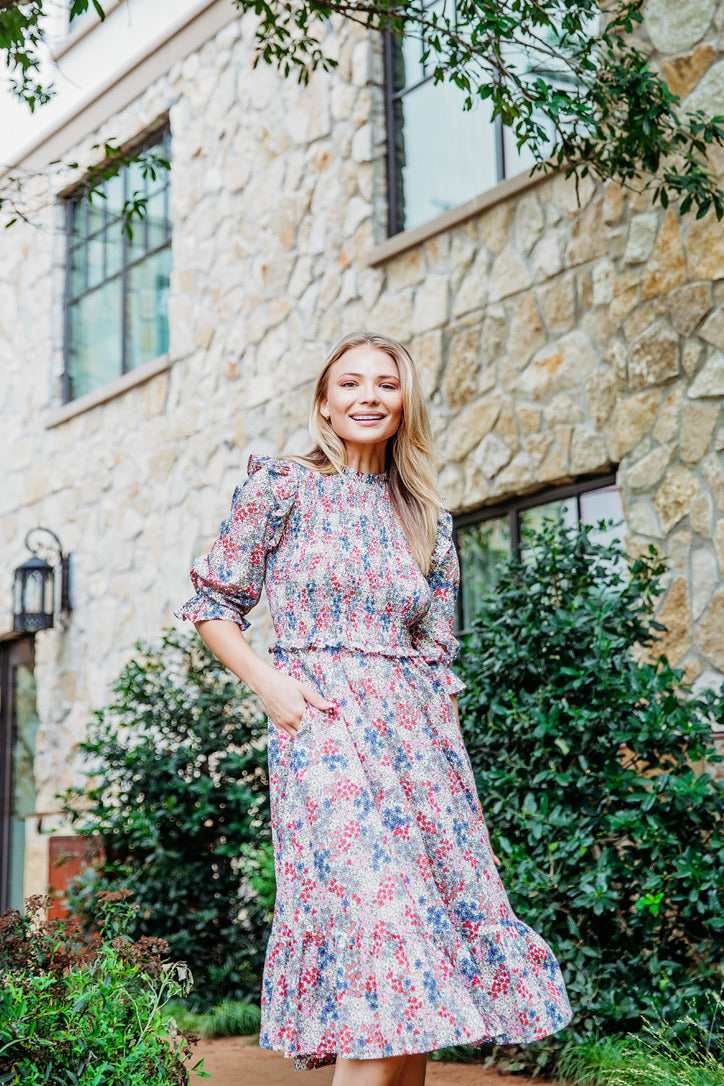 Floral Ditzy Smock Midi Dress