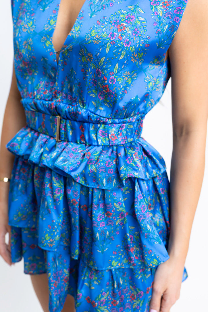 Floral Satin Vneck Dress