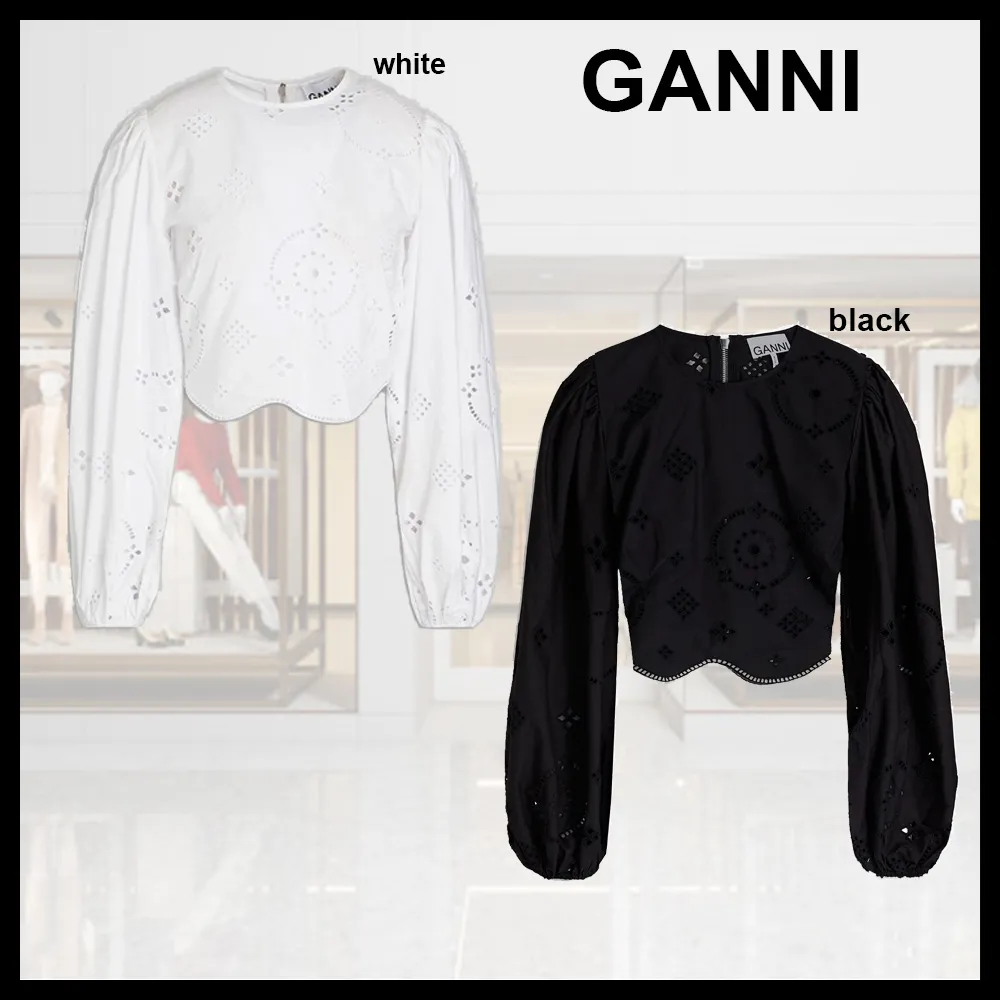 Ganni  |Casual Style Long Sleeves Cotton Office Style Elegant Style