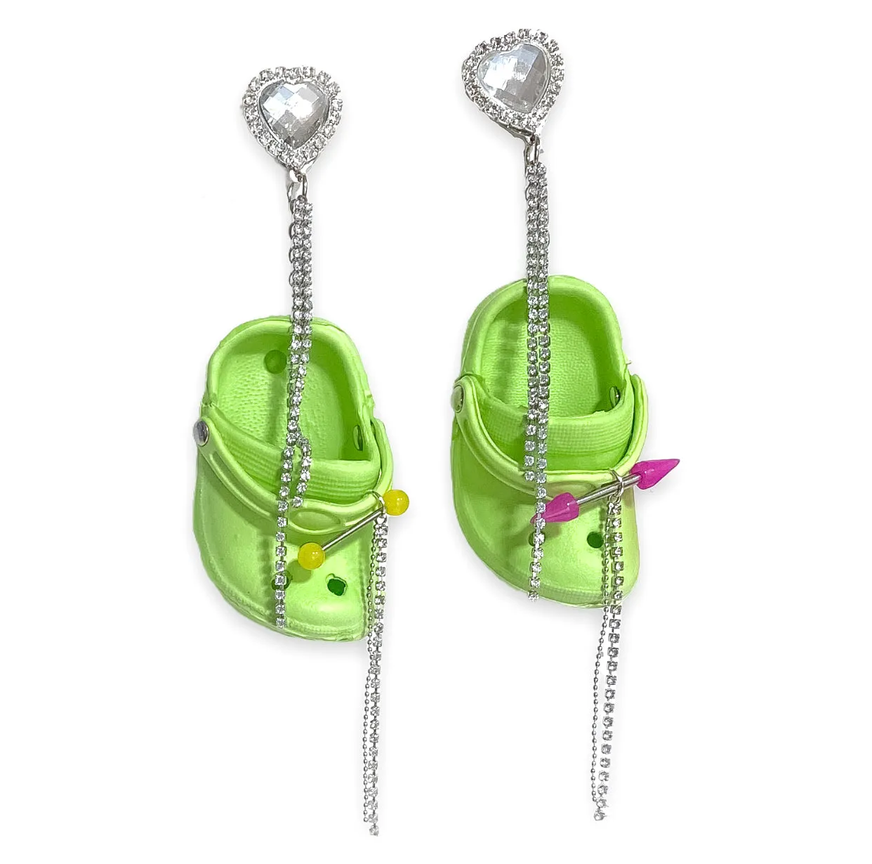 Green Bedazzled Mini Croc Earrings