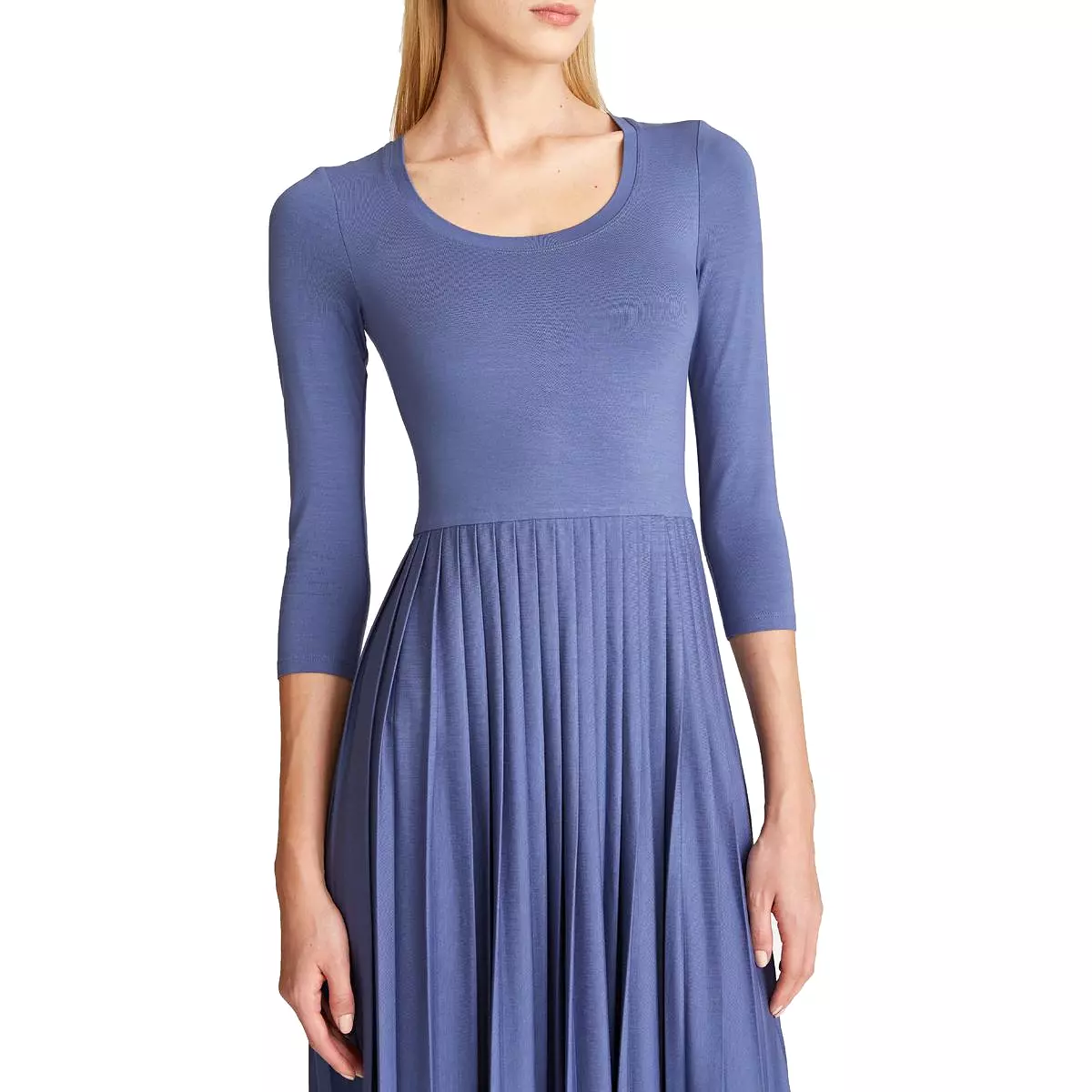 Halston Womens Amy Pleated Long Sleeves T-Shirt Dress