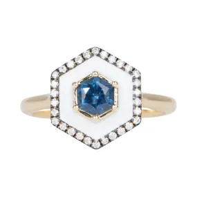 Hexagon Montana Sapphire Unique Halo Engagement Ring 14K Gold R6579