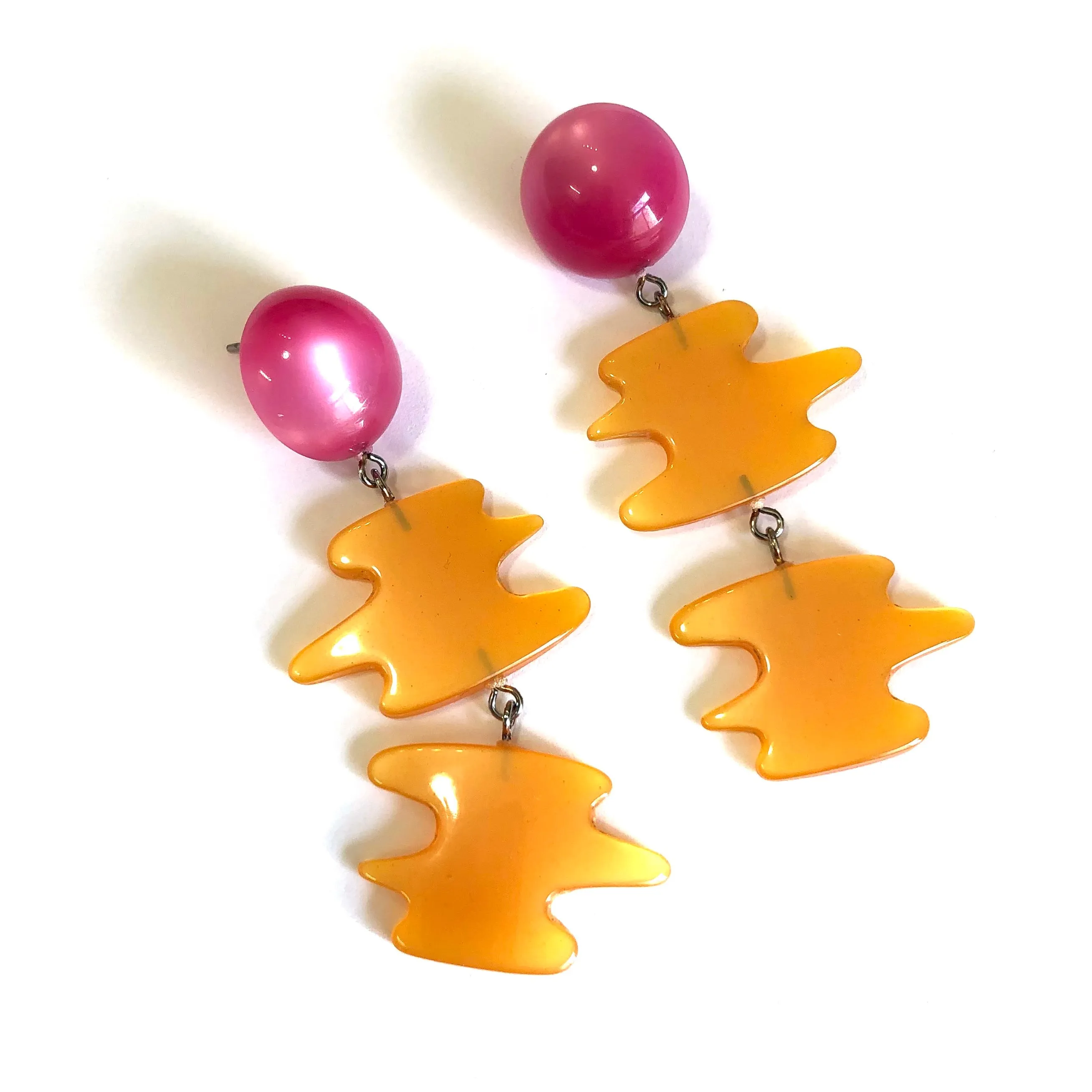 Hot Pink & Tangerine Moonglow Swish Statement Earrings *