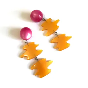 Hot Pink & Tangerine Moonglow Swish Statement Earrings *