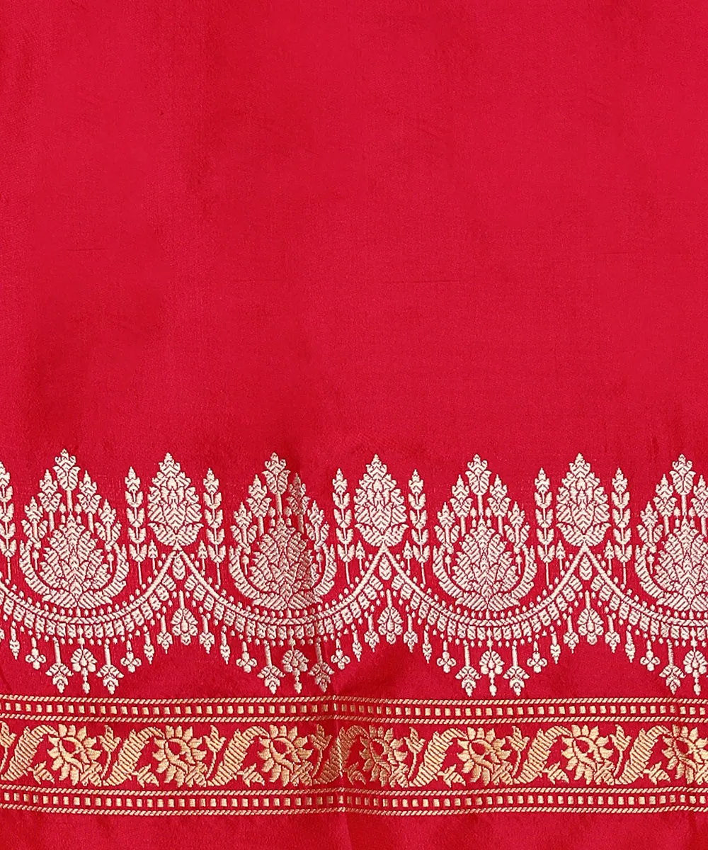 Hot Pink Handloom Ektara Mashroo Silk Tanchoi Banarasi Saree With Flamingo Motifs