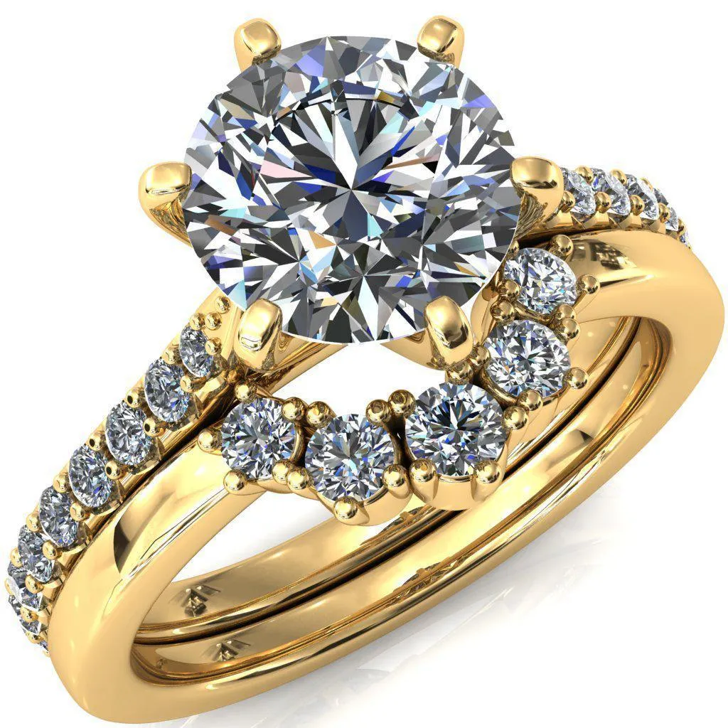 Kelsy Round Lab-Grown Diamond Center Stone 6 Prong 3/4 Shared Scalloped Inverted Cathedral Ring