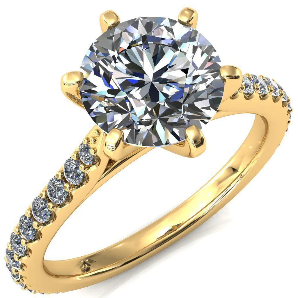 Kelsy Round Lab-Grown Diamond Center Stone 6 Prong 3/4 Shared Scalloped Inverted Cathedral Ring