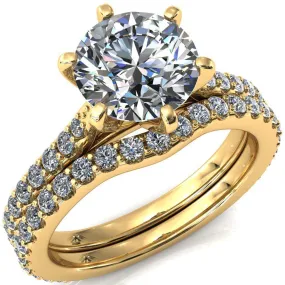 Kelsy Round Lab-Grown Diamond Center Stone 6 Prong 3/4 Shared Scalloped Inverted Cathedral Ring