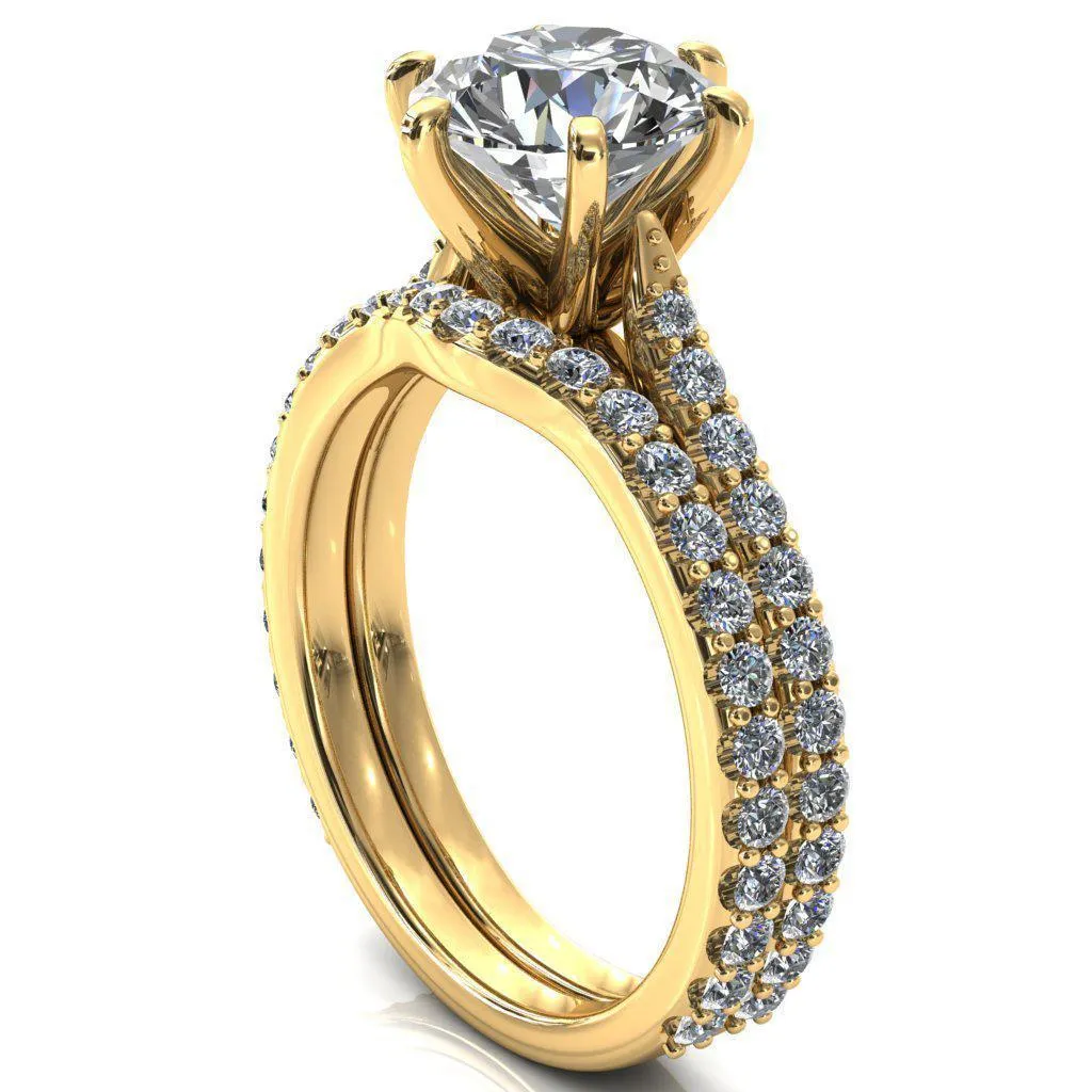 Kelsy Round Lab-Grown Diamond Center Stone 6 Prong 3/4 Shared Scalloped Inverted Cathedral Ring